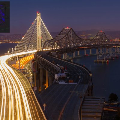 Eastern span of the San Francisco-Oakland Bay Bridge (inset image details below)